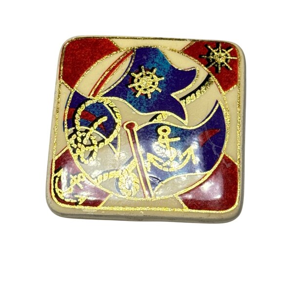 Vintage Nautical Ceramic Tile Trivet Anchor Rope Wheel Maritime Decor - Picture 1 of 6